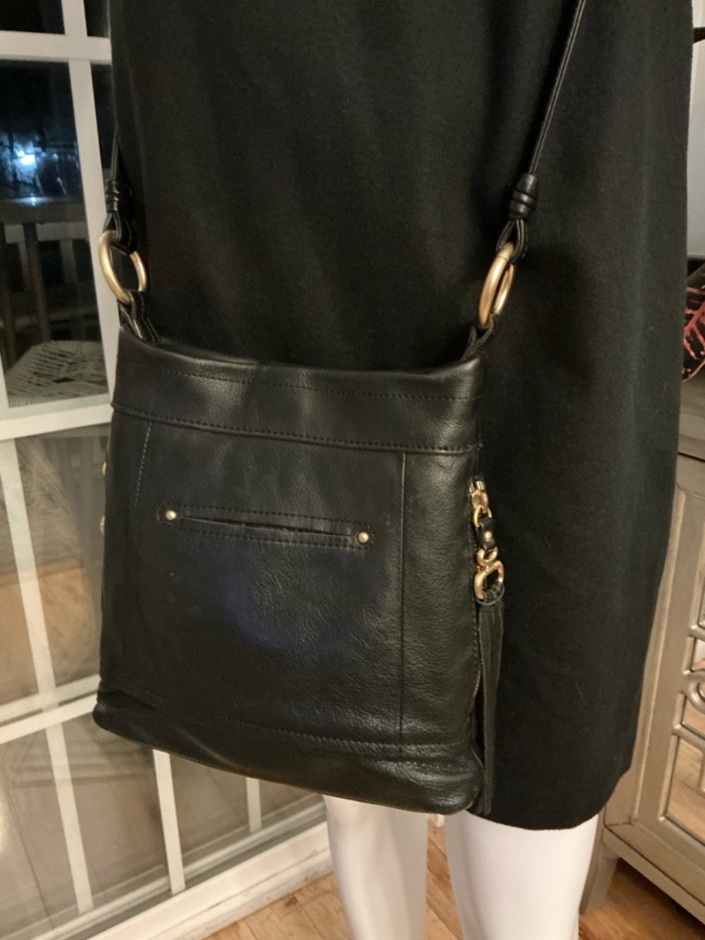 Rebecca Minkoff Black Fringe Leather Shoulder Bag Gold Detail Festival Crossbody - Picture 9 of 10